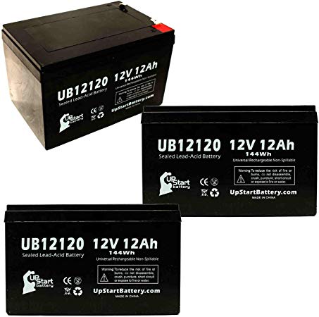 3 Pack Replacement for Enduring 6-DW-12 Battery - Replacement UB12120 Universal Sealed Lead Acid Battery (12V, 12Ah, 12000mAh, F1 Terminal, AGM, SLA) - Includes 6 F1 to F2 Terminal Adapters