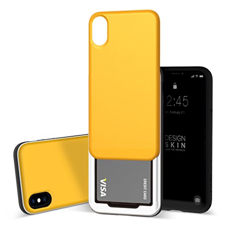 DesignSkin iPhone X Case [Slider] [Sliding Card Holder Slot] Extreme heavy Duty 3-Layer Bumper Protection Shock Absorption Shockproof Wallet Cover Case for iPhone X - Yellow/Black (Limited Edition)