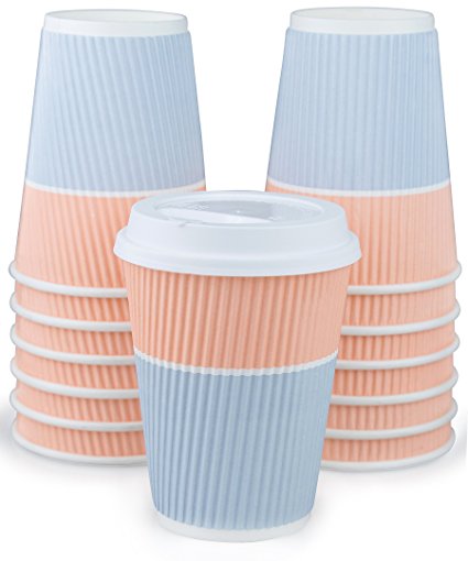 Premium Disposable Coffee Cups With Lids - 90 Sturdy Paper Coffee Cups With Snug Lids Prevent Leaks! Well Insulated For Hot Beverages To Go, No Sleeves Needed. Cute Design For Office And Parties!