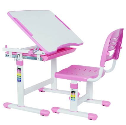 VIVO Height Adjustable Childrens Desk & Chair Kids Interactive Work Station Pink (DESK-V201P)