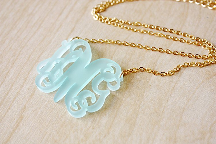 Small Script Monogram Necklace, Personalized Acrylic Monogram Necklace, Over 50 Color Choices! - AM08