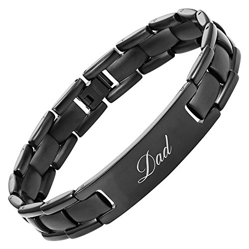 DAD Black Titanium Bracelet Engraved Best Dad Ever Adjusting Tool & Gift Box Included by Willis Judd