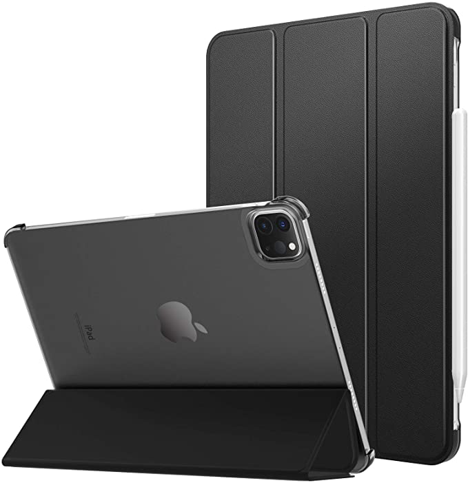 MoKo Case Fit iPad Pro 12.9 Inch Case 2021(5th Gen), [Support Apple Pencil Charging] Ultra Slim Translucent Hard Back Shell Protective Smart Cover Fit iPad Pro 12.9", with Auto Wake/Sleep, Black