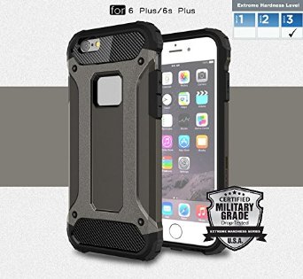 iPhone 6 Plus /6s Plus Case-GunMetal Heavy Duty Dual Layer EXTREME Protection Cover Heavy Duty Case-Extreme Hard Series [iPhone 6 Plus/6s Plus (GunMetal)]