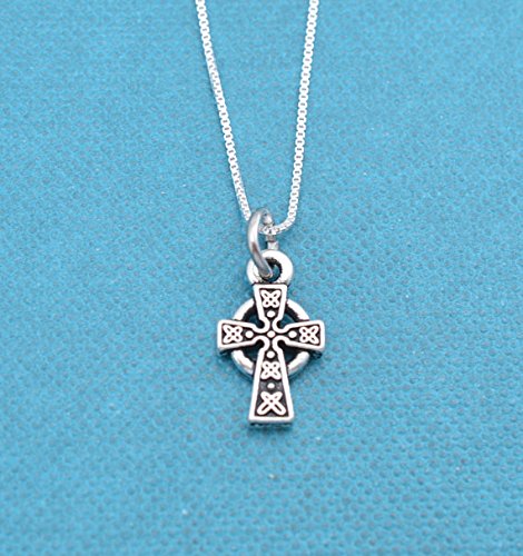 Little girls celtic cross necklace in silver plated pewter on a 14 sterling silver box chain. Christian jewelry. Christian Necklace.