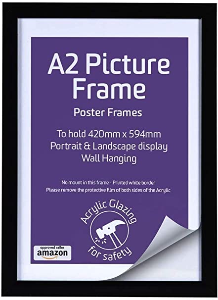 A2 Frame - Picture Frames for Wall - Black Photo Frame - Picture Frame - A2 Picture Frame - A2 Poster Frame - Black Frame - Poster Frames - Large Picture Frames - Picture Frame Perspex
