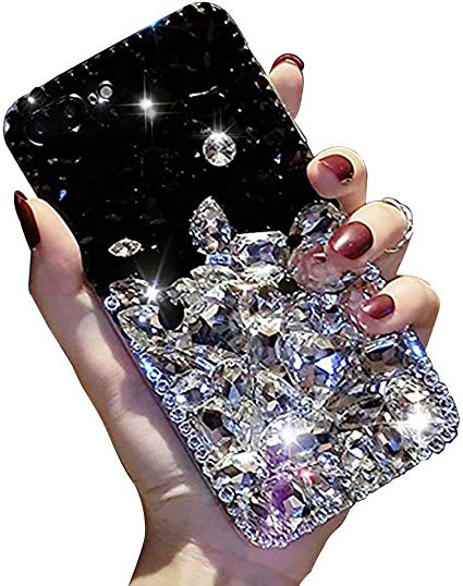 Bling Diamond iPhone 6S Plus Case,Apple iPhone 6 Plus Bling Glitter Clear Crystal Full Diamonds Luxury Sparkle Transparent Rhinestone Protective Phone Case Cover With Bumper For Woman Girl-White&Black