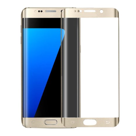 ALCLAP S7 Edge Tempered Glass-Samsung Galaxy S7 Edge Screen Protector-Full Coverage 3D Curved-HD Clear-Anti-Shock Color Film (Gold)