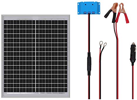 HQST 20W 12V Off Grid Solar Panel Kit, 12V Solar Battery Charger, Suitable for Camping, Fan, Auto Gate Opener, Electric Fence, Chicken Coop, Marine, RV