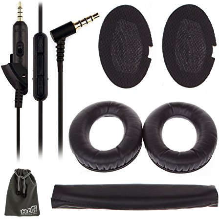 EEEKit for Bose QC15 Headphone,Replacement Soft Memory Foam Ear Pad Cushion for QuietComfort 15 Headset,Extension 3.5mm Audio Cable Cord Wired
