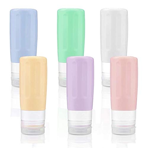 Travel Bottles LinChuang Travel Containers TSA Approved 3 oz Leak Proof Silicone Cosmetic Travel Size Toiletries Containers for Shampoo Lotion Soap (6 Pack)
