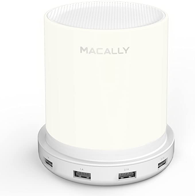 Macally LED Bedside & Nightstand Table Lamp with 4 USB Charging Ports | 3 Level Brightness Touch Sensor Control | Dimmable Warm White Light (LAMPCHARGE)