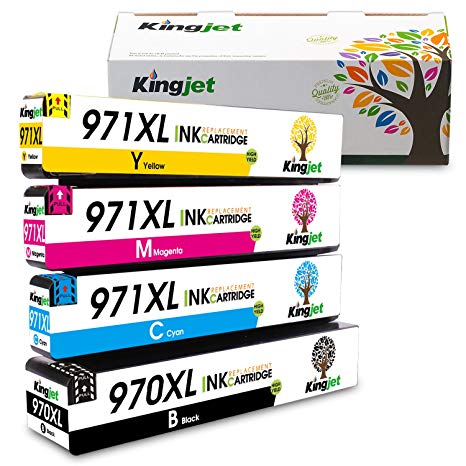 Kingjet 4 Pack 970XL 971XL High Yield Replacement for HP 970XL 971XL HP 970 971 Ink Cartridges Fit HP Officejet Pro X576dw X451dn X451dw X476dw X476dn X551dw Printers with Upgraded or Old Firmware