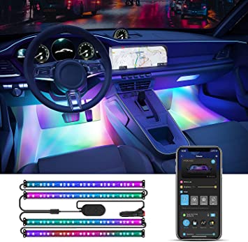 Govee Interior Car Lights, RGBIC Car Lights Car Atmosphere Lights with Smart APP Control 4pcs, Music Sync Mode, 30 Scene Options 16 Million Colors, DIY Mode, Car LED Strip Lights for Cars, SUVs