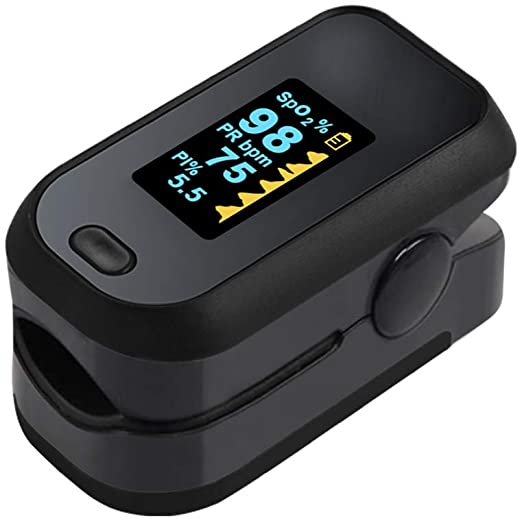 Fingertip Pulse Oximeter, Blood Oxygen Saturation Monitor (SpO2) with Pulse Rate Measurements and Pulse Bar Graph, Portable Digital Reading OLED Display, Batteries Included