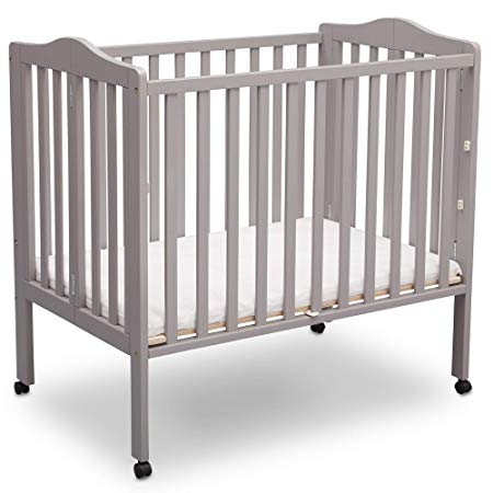 Delta Children Delta Children Folding Portable Mini Baby Crib with Mattress, Light Grey, Light Grey