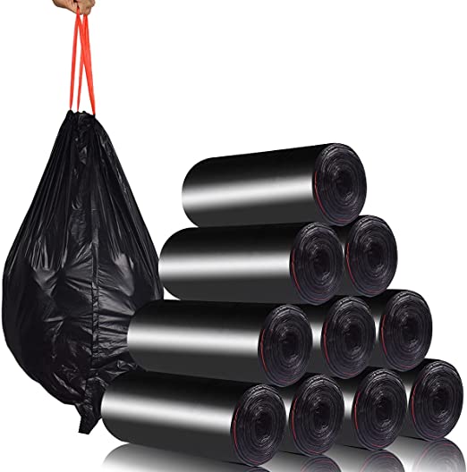 Trash Bag Drawstring Garbage Bags-Coocn Thicker Heavy Bathroom Trash can Liners for Bedroom Home Kitchen 50 Counts ,4-6 Gallon(Black)