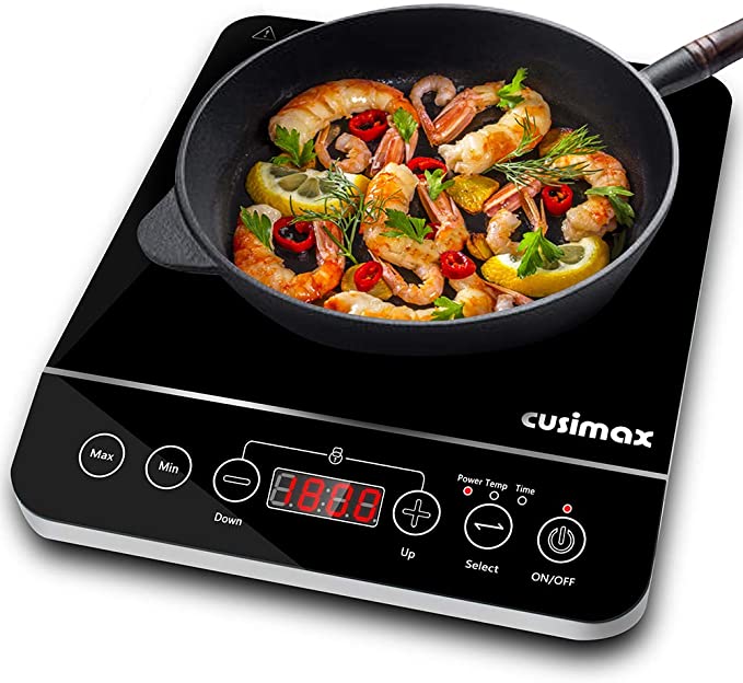 Induction Cooktop, CUSIMAX 1800W Portable Induction Burner with Sensor Touch, Kids Safety Lock, 10 Temperature and 9 Power Setting Countertop Burner with Timer, Suitable for Cast Iron, Stainless Steel Cookware