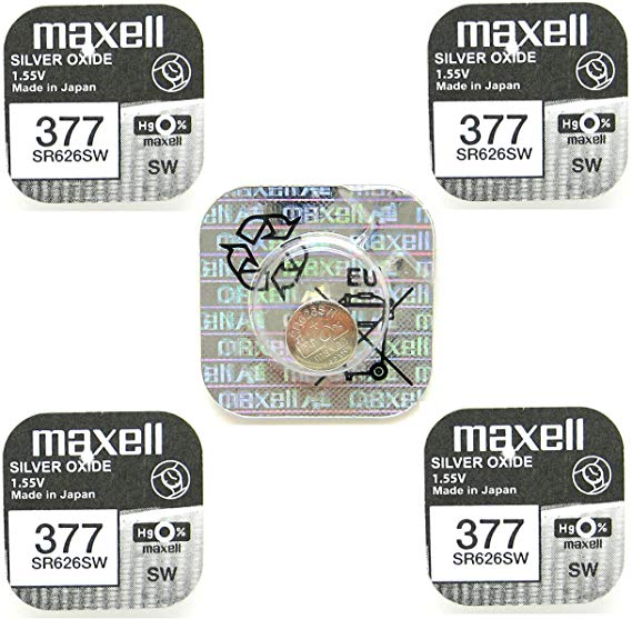 5 x Maxell 377 SR626SW Silver Oxide 0% Mercury Watch Batteries [Pack of 5]