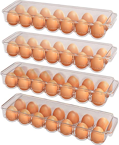 Utopia Home Egg Container For Refrigerator - 14 Egg Container With Lid & Handle, Egg Holder For Refrigerator, Egg Storage & Egg Tray (Clear, Pack of 4)