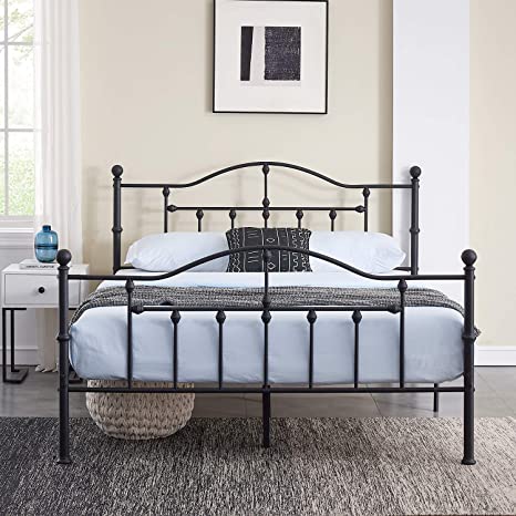 VECELO Black Queen Metal Bed Frame with Headboard & Footboard Premium Steel Slat Support No Box Spring Needed Noise-Free Anti-Slip Easy Assembly