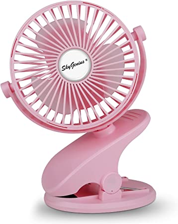 SkyGenius Battery Operated Clip On Baby Stroller Fan (Pink)