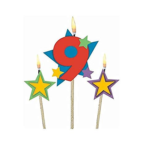 Amscan Birthday Celebration, #9 Decorative Pick Candles, Party Supplies, Multicolor, 7"   3ct