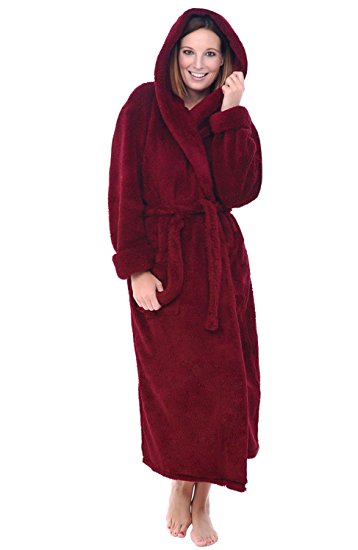 Del Rossa Women's Fleece Robe, Long Plush Hooded Bathrobe