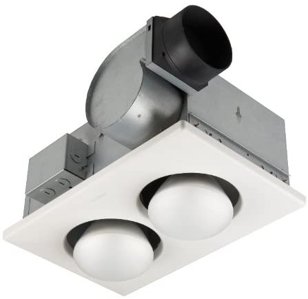 Broan-Nutone 9427P Bulb Heater and Fan, Energy-Saving 2-Bulb Infrared Ceiling Heater, White, 500-Watt, 4.0 Sones, 70 CFM