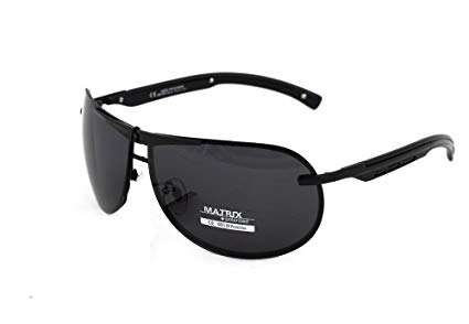 Matrix Collection Pilot / Aviator Polarized Sunglasses for Driving, Fishing / Black Frame - Light Grey Lenses - No Glare - New Design