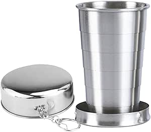 Portable Collapsible Cup with Lid, Collapsible Cup, Stainless Steel Camping Cup, Travel Cups, Collapsible Backpacking Cups, and Foldable Stainless Steel Cups for Camping, Hiking, and Travel