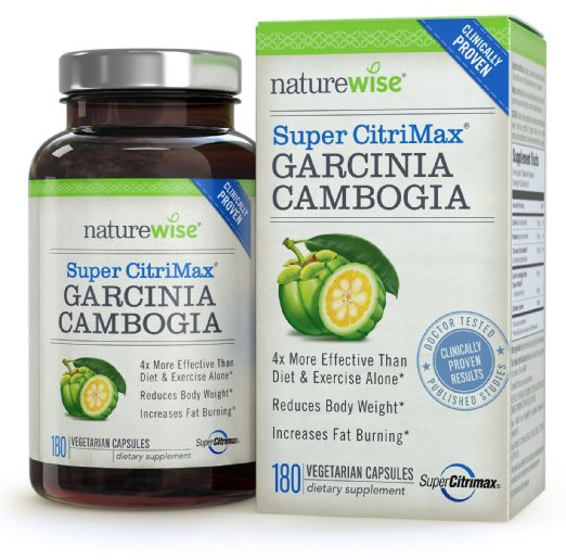 NatureWise Clinically Proven Super CitriMax Garcinia Cambogia with 4x Greater Fat Burning & Weight Loss Plus Appetite Control, 500 mg, 180 count