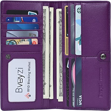RFID Blocking Ultra Slim Real Leather Credit Card Holder Clutch Wallets for Women (Purple)