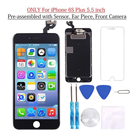 Glob-Tech iPhone 6S Plus 5.5 Inch LCD Display Screen Replacement Full Touch Digitizer Assembly with Proximity Sensor   Ear Speaker   Front Camera   Screen Protector   Repair Tools,iPhone 6S Plus Black