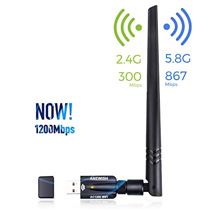 ANEWISH 1200Mbps Wireless USB WiFi Adapter 3.0 Network LAN Card with 5dBi Antenna Dual Band 2.4G/5G 802.11ac WiFi Adapter Compatible PC/Desktop/Laptop/Tablet, Windows 10/8.1/8/7/XP, Mac OS