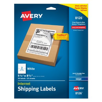 Avery Shipping Labels with TrueBlock Technology, Inkjet Printers, 5.5 x 8.5 Inches, White, Pack of 50 (8126)