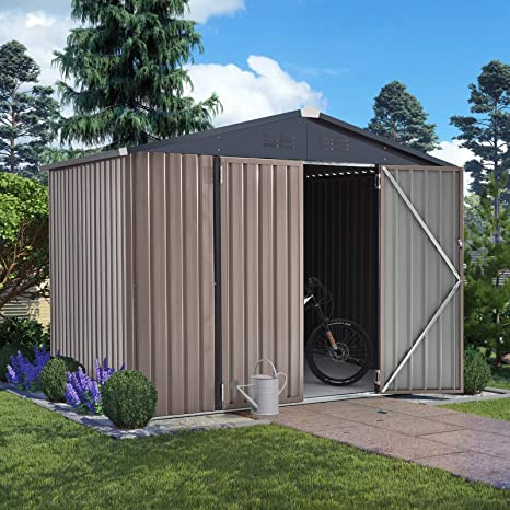 U-MAX 8' x 6' Outdoor Metal Storage Shed, Steel Garden Shed with Double Lockable Doors, Tool Storage Shed for Backyard, Patio, Lawn