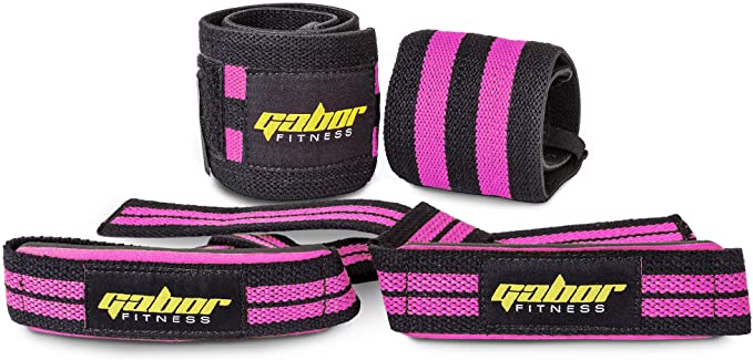 Gabor Fitness Heavy Duty Weightlifting Wrist Wraps and Straps Combo Package