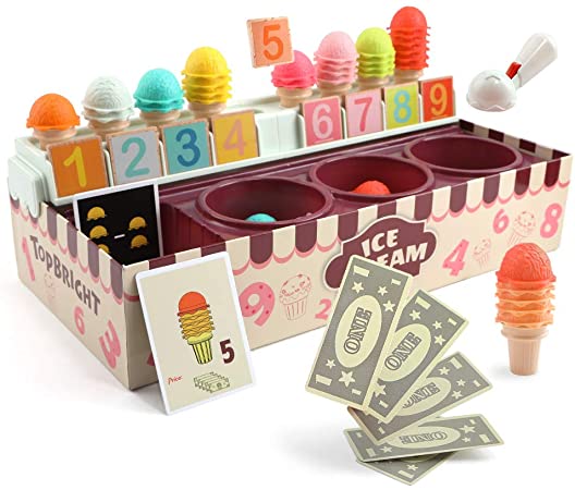 TOP BRIGHT Pretend Play Ice Cream Counter,Montessori Preschool Learning Educational Math Toys for Toddlers,Stacking Game Toys for Age 3 4 5 Year olds Kids