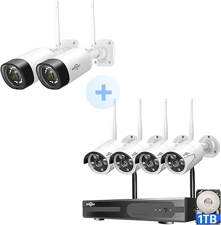 Hiseeu Wireless Security Camera System and 2Pcs Additional Two Way Audio Cameras