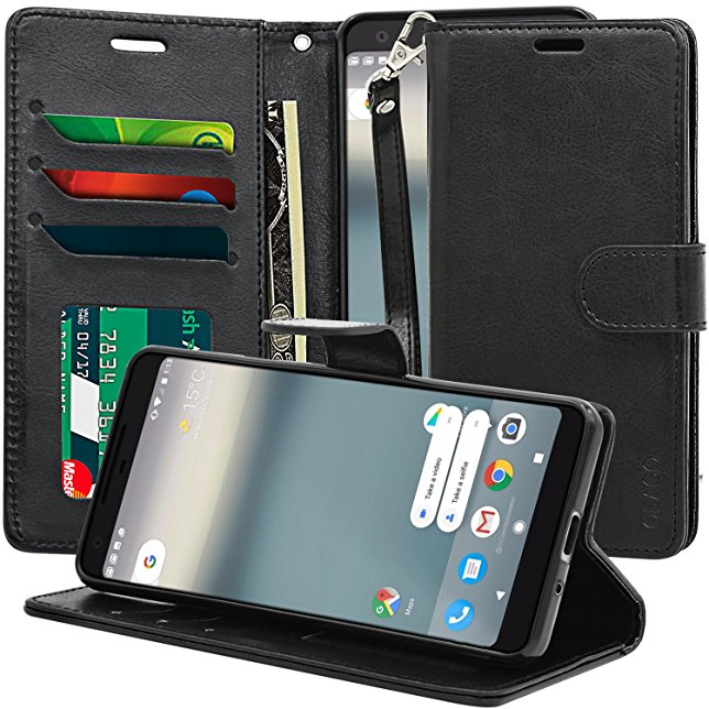 Google Pixel 2 Case, OEAGO Luxury Wallet Leather Case [Stand & Hand Strap Feature] with ID & Credit Card Pockets Magnetic Flip Cover for Google Pixel 2 - Black