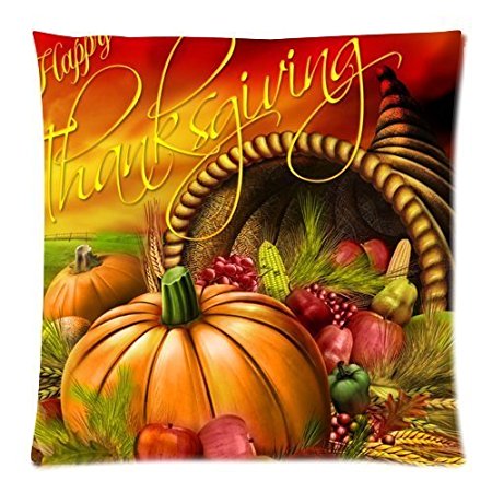 Happy Thanksgiving Day Pumpkin Decor Square Decorative Zippered Pillow Case 18x18 Inches