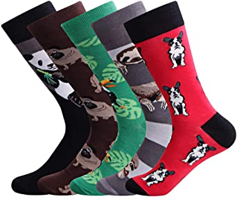 Ambielly Men Funny Socks 5 Pairs Colorful Cotton Novelty Crew Socks Patterned Art Funky Fashion Casual Dress Socks