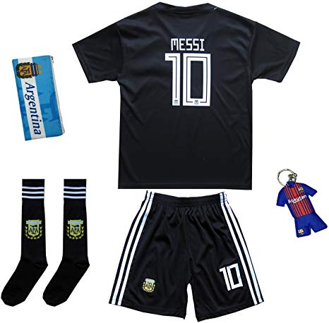 KID BOX 2018 Argentina Lionel Messi #10 Away Soccer Kids Jersey & Short Set Youth Sizes