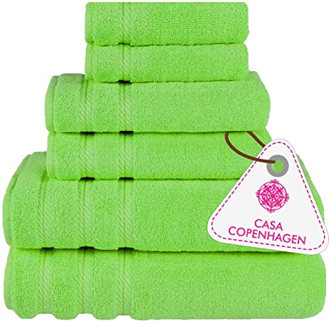 CASA COPENHAGEN Denmark Soft Linen Premium, 6 Piece Kitchen and Bathroom Cotton Towel Set [Worth $72.95] -"Lime Green (2 King Size Bath Towel, 2 Hand Towels, 2 Face Towel), 2 Face Towels