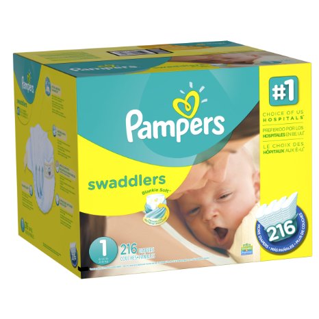 Pampers Swaddlers Diapers Size-1 Economy Pack Plus, 216-Count