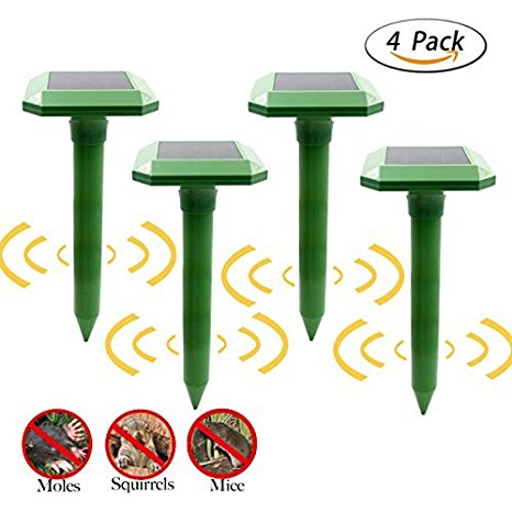 Sonic Solar Powered Mole Repeller – Zikke Professional Sonic Mole Repellent that Repels Mole, Rodent, Vole, Shrew, Gopher, Snake, Pest for Outdoor Lawn Garden Yards Covers 7,500 sq ft (4 pack)