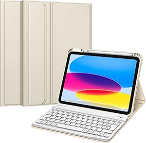 Fintie Tastatur Hülle für iPad 10. Generation 2022 (10.9 Zoll), Schutzhülle mit TPU Rückschale, Pencil Halter und magnetisch abnehmbarer Tastatur mit QWERTZ Layout, Champagner