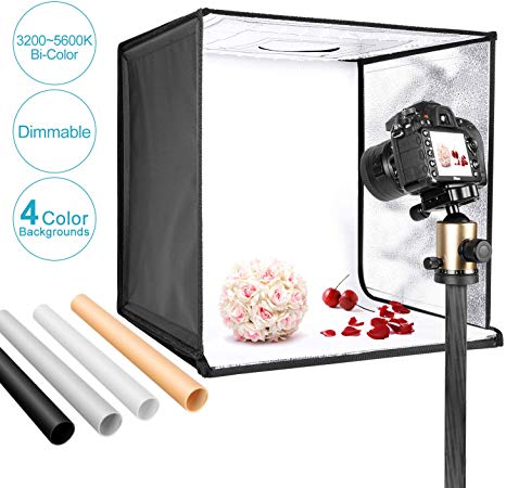 Neewer Bi-Color Dimmable 3200K-5600K Photo Studio Light Box 20 Inches Shooting Light Tent Foldable Portable Professional Booth Table Top Photography Lighting Kit 120 LED Lights 4 Color Backdrops