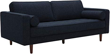 Rivet Aiden Mid-Century Sofa with Tapered Wood Legs, 74"W, Wathet Blue